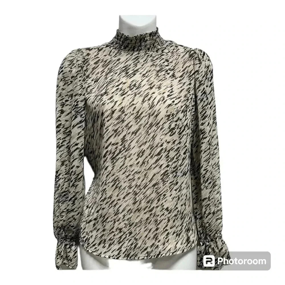 Halogen Multicolor Long Sleeve Mock Neck Lightweight Lined Blouse Business